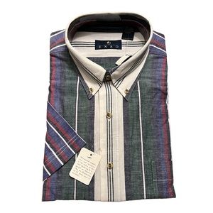ENRO Mens Short Sleeve Cotton Button Down Shirt Striped Dad Grandpa Vintage 3XL